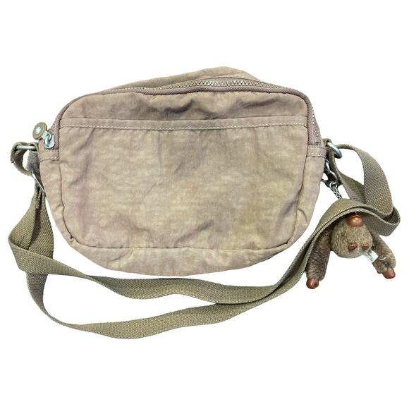 Kipling Taupe Nylon Crossbody Bag Monkey Keychain Adjustable Strap - Picture 4 of 8